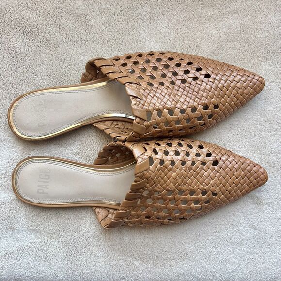 Paige Alana Brown Ochre Woven Leather Flat Mule Casual Shoes Pointed Toe Size 10 - Picture 12 of 15